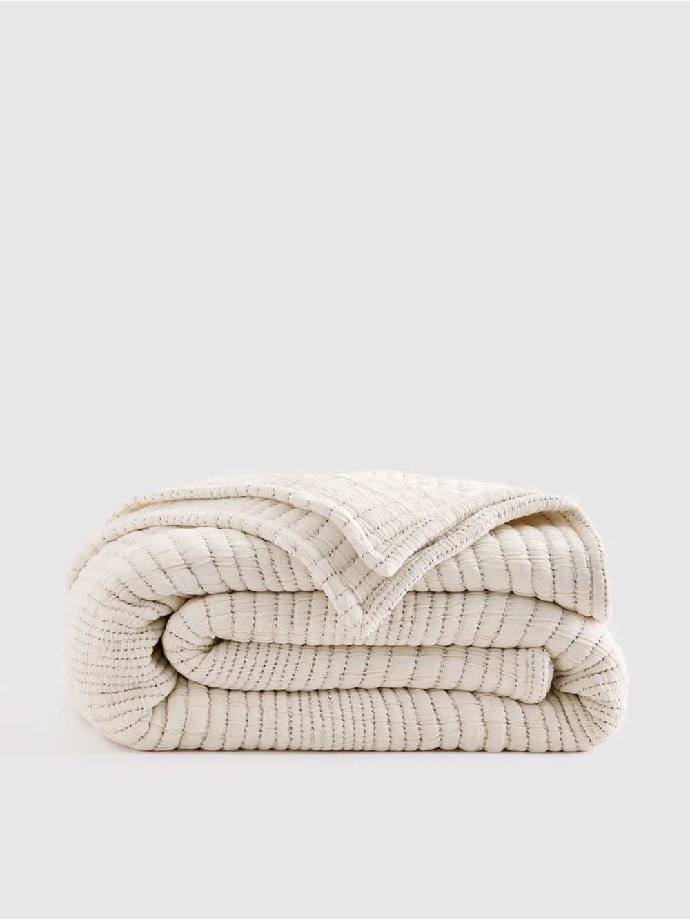 Quince Undyed Cream Channel Stitch Cotton Coverlet Set With Shams King/Cal King